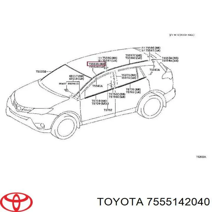 Moldura de techo delantera derecha para Toyota RAV4 (A4)