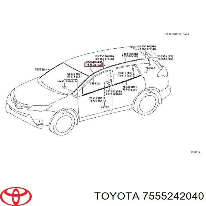 Moldura de techo delantera izquierda para Toyota RAV4 (A4)