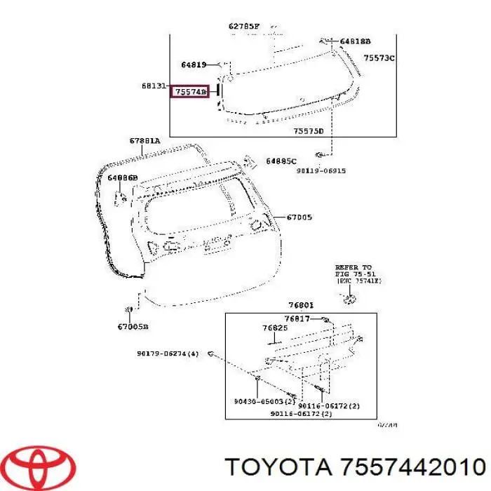 Moldura de luneta trasera izquierda para Toyota RAV4 (A4)
