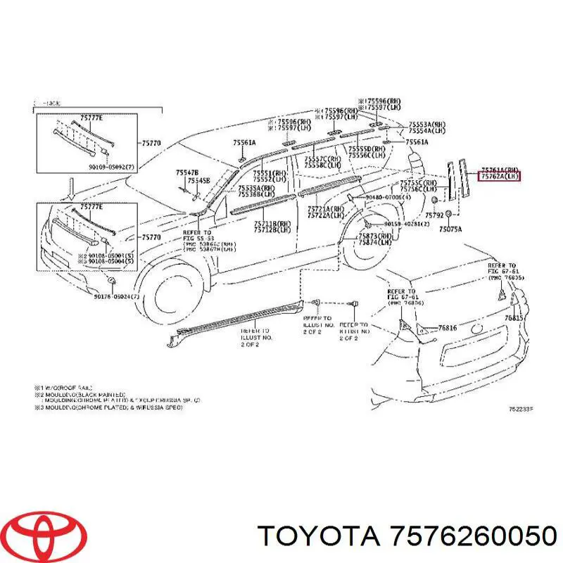 Moldura de puerta trasera izquierda superior para Toyota Land Cruiser (J150)