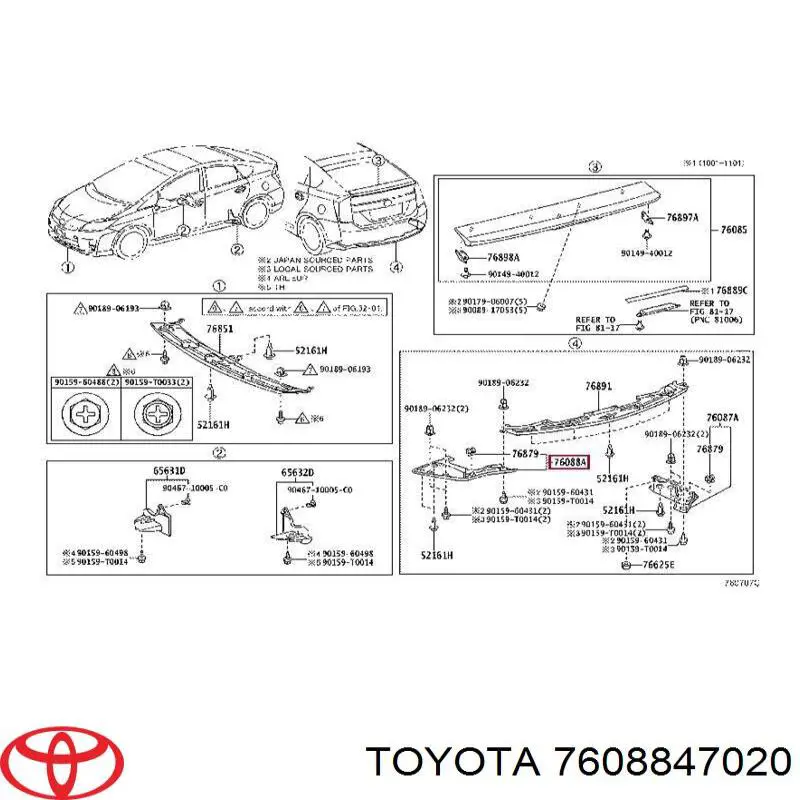 7608847020 Toyota alerón parachoques trasero