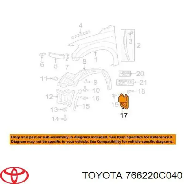 766220C040 Toyota faldilla guardabarro delantera izquierda