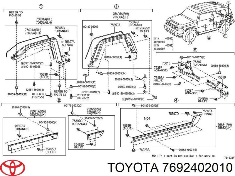 Clip, Tubuladura de sujeción, alféizar de la puerta para Toyota Yaris (P10)