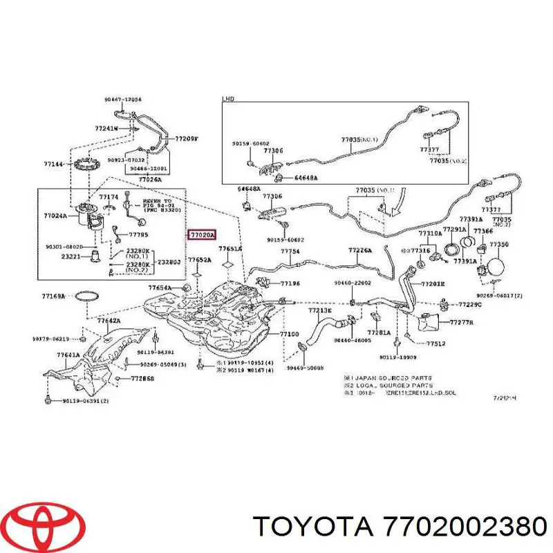 7702012560 Toyota módulo alimentación de combustible