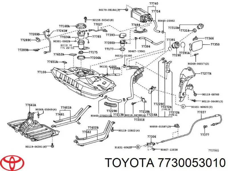 7730053010 Toyota tapa (tapón del depósito de combustible)