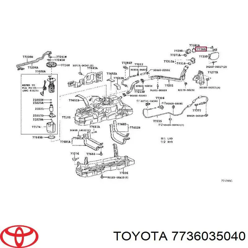 Resorte de la tapa del depósito de combustible 7736035040 Toyota