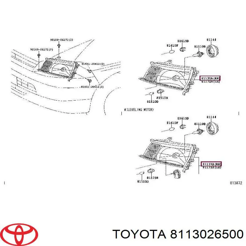 8113026500 Toyota faro derecho