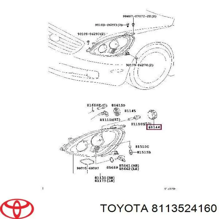 8113524160 Toyota cubierta del faro