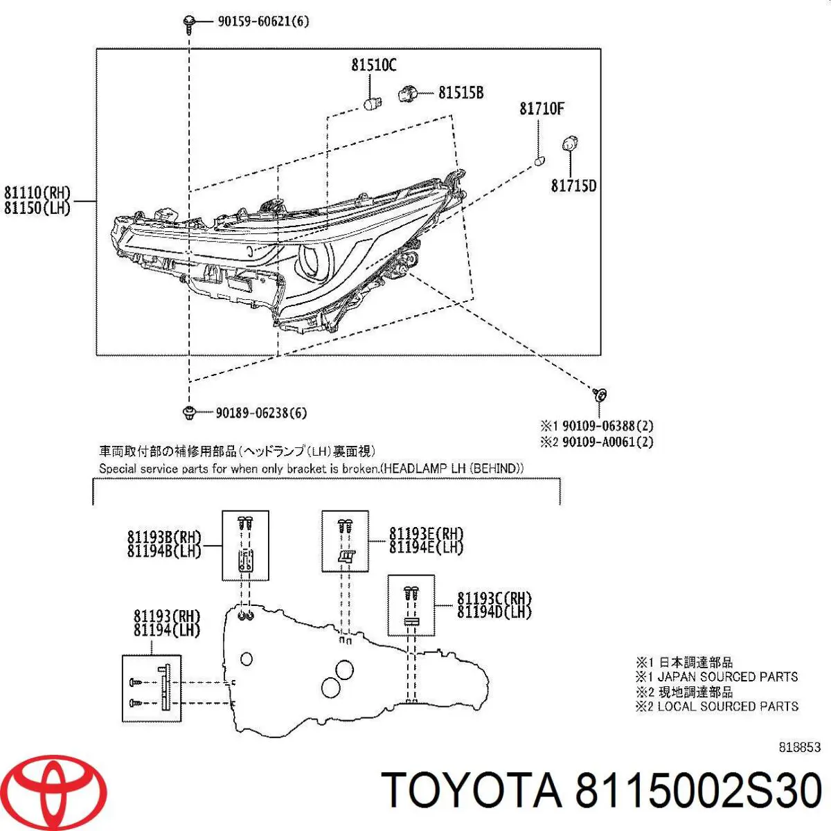 8115002S30 Toyota faro izquierdo