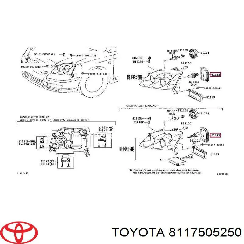 8117505250 Toyota rejilla de antinieblas delantera derecha