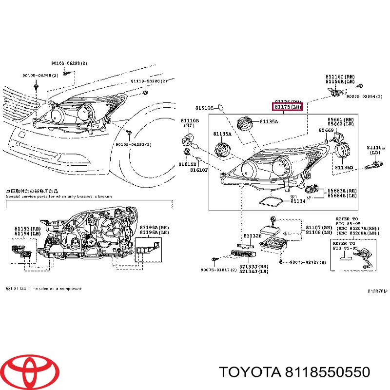 8118550550 Toyota faro izquierdo