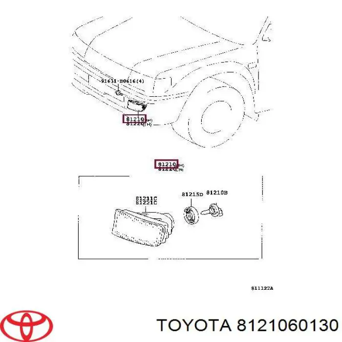 8121060130 Toyota faro antiniebla derecho