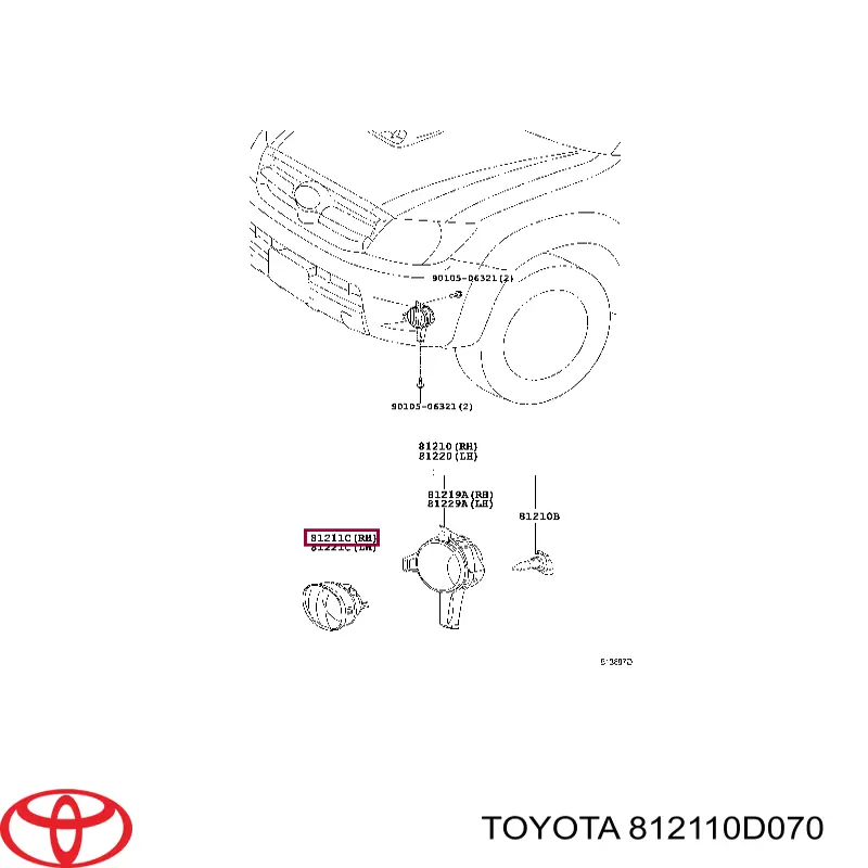 Luz antiniebla derecha para Toyota Hilux (KUN25)