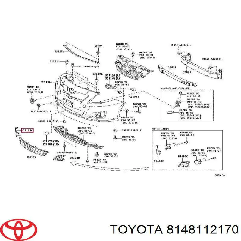 8148112170 Toyota rejilla de antinieblas delantera derecha