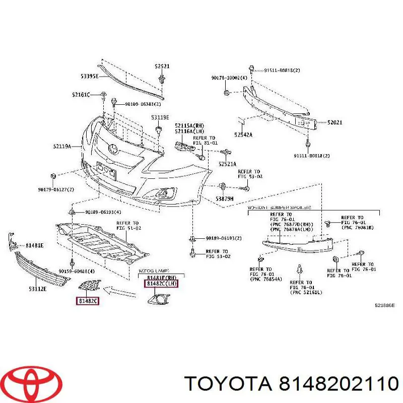 8148202110 Toyota rejilla de ventilación, parachoques trasero, izquierda