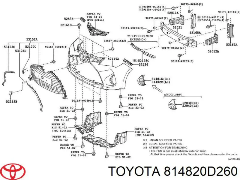 814820D260 Toyota rejilla de ventilación, parachoques trasero, izquierda