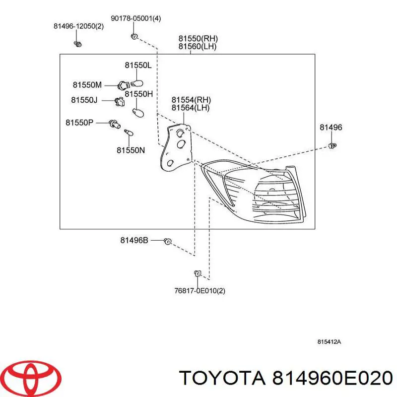 814960E020 Toyota clip de atadura de una linterna trasera