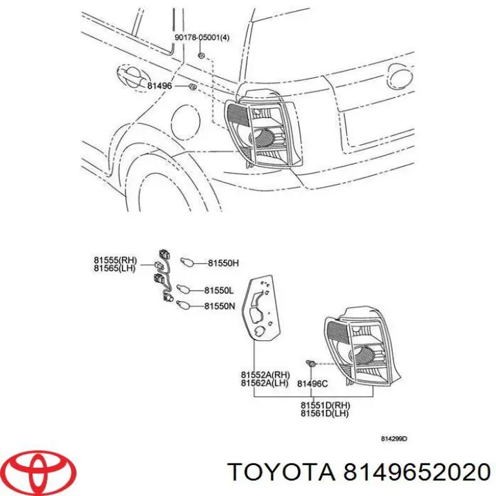 8149652020 Toyota clip de atadura de una linterna trasera