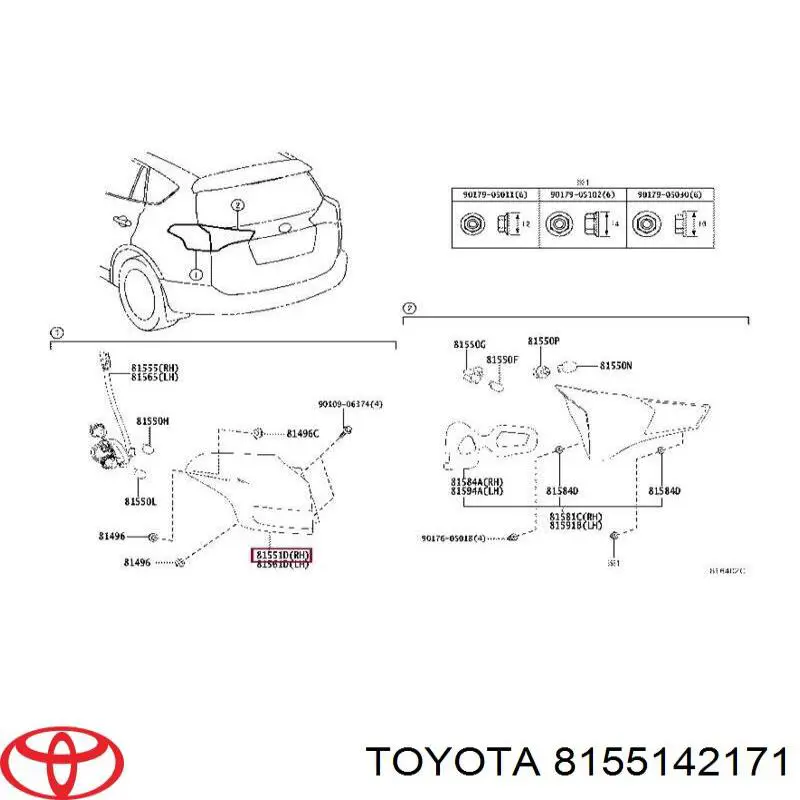 8155142170 Toyota piloto posterior exterior derecho