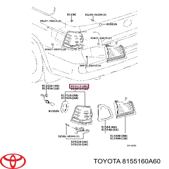 8155160A60 Toyota piloto posterior exterior derecho