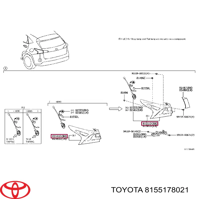 8155178021 Toyota piloto posterior exterior derecho