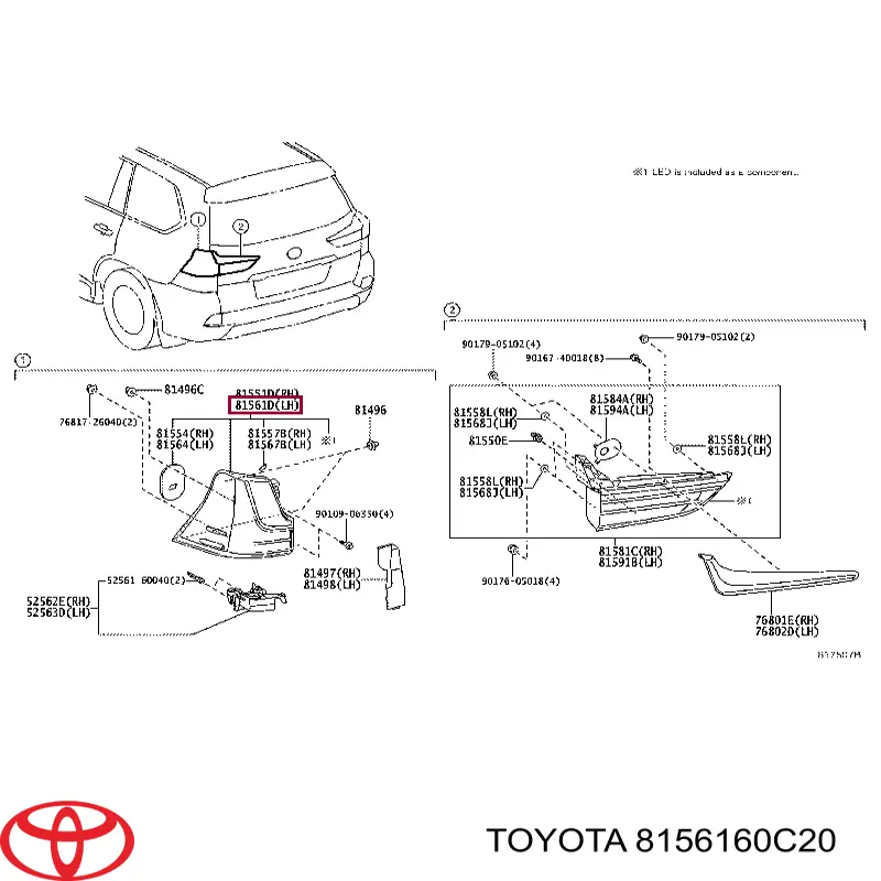 8156160C20 Toyota piloto posterior exterior izquierdo