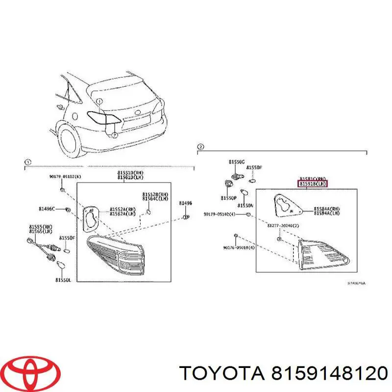 8159148120 Toyota piloto posterior interior izquierdo