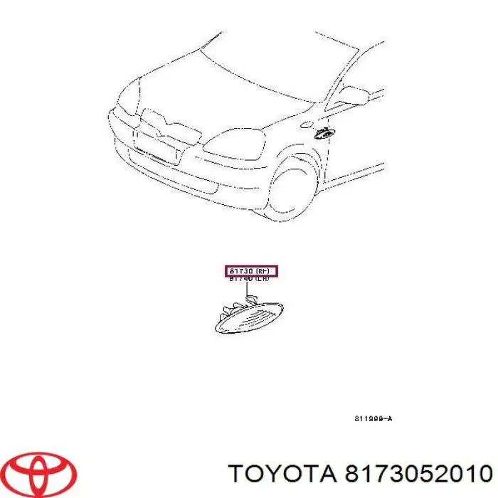 Luz intermitente guardabarros izquierdo para Toyota Yaris (P10)