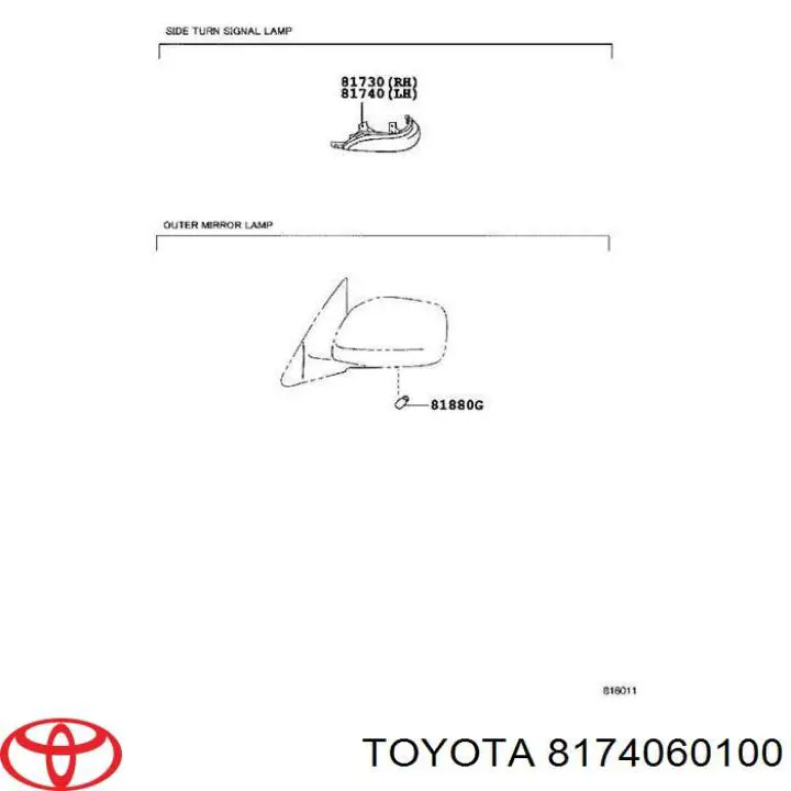 8174060100 Toyota luz intermitente de retrovisor exterior izquierdo