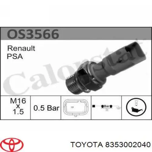 8353002040 Toyota sensor de presión de aceite
