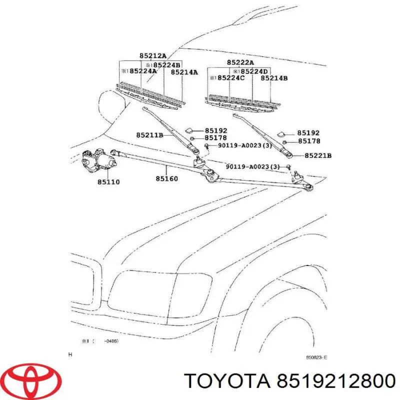 8519212800 Toyota tapa, brazo del limpiaparabrisas delantero