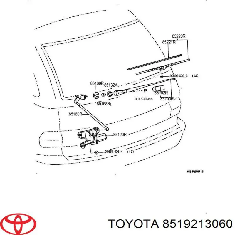 8519213060 Toyota tapa, brazo del limpiaparabrisas trasero