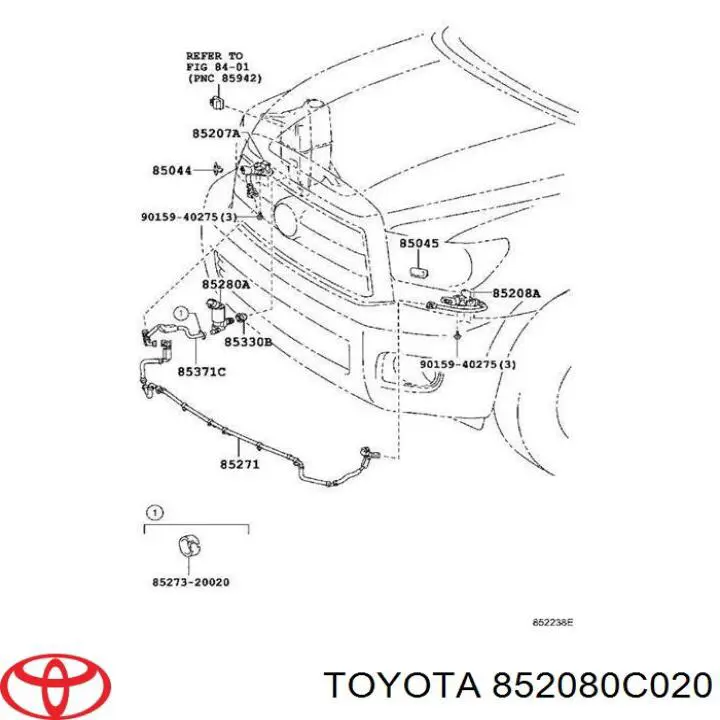 852080C020 Toyota tobera de agua regadora, lavado de faros, delantera izquierda