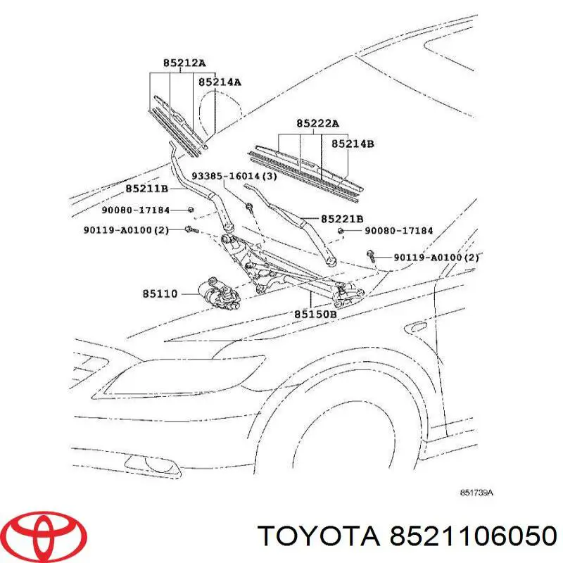 8521106050 Toyota brazo del limpiaparabrisas, lavado de parabrisas, luna delantera