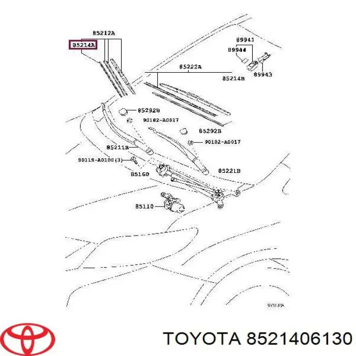 8521406130 Toyota goma del limpiaparabrisas lado copiloto