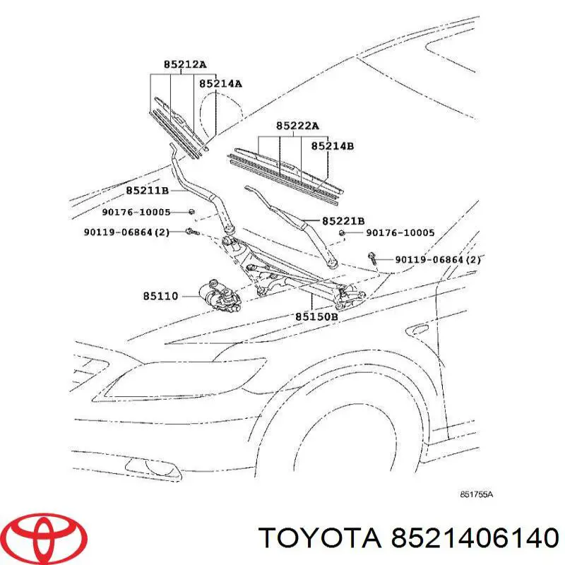 8521406140 Toyota goma del limpiaparabrisas lado conductor