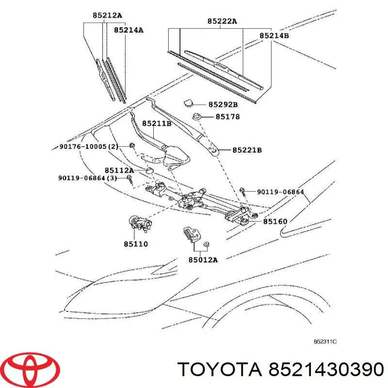 8521430390 Toyota goma del limpiaparabrisas lado copiloto