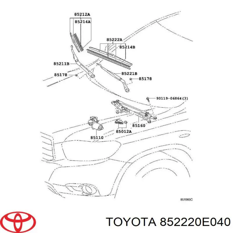 852220E040 Toyota limpiaparabrisas de luna delantera conductor