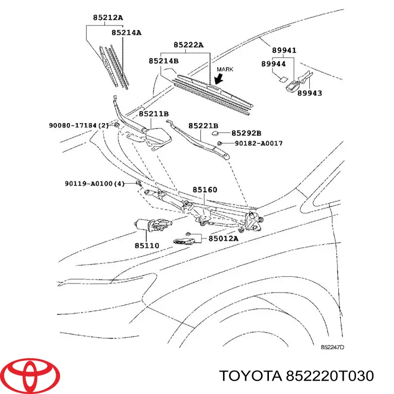 852220T030 Toyota limpiaparabrisas de luna delantera conductor