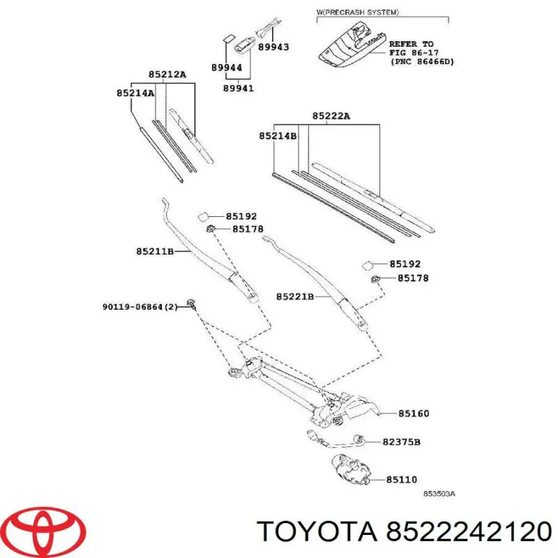 Comprar 8522242120 Toyota Escobilla del limpiaparabrisas del lado del conductor