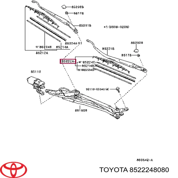 8522248080 Toyota limpiaparabrisas de luna delantera conductor