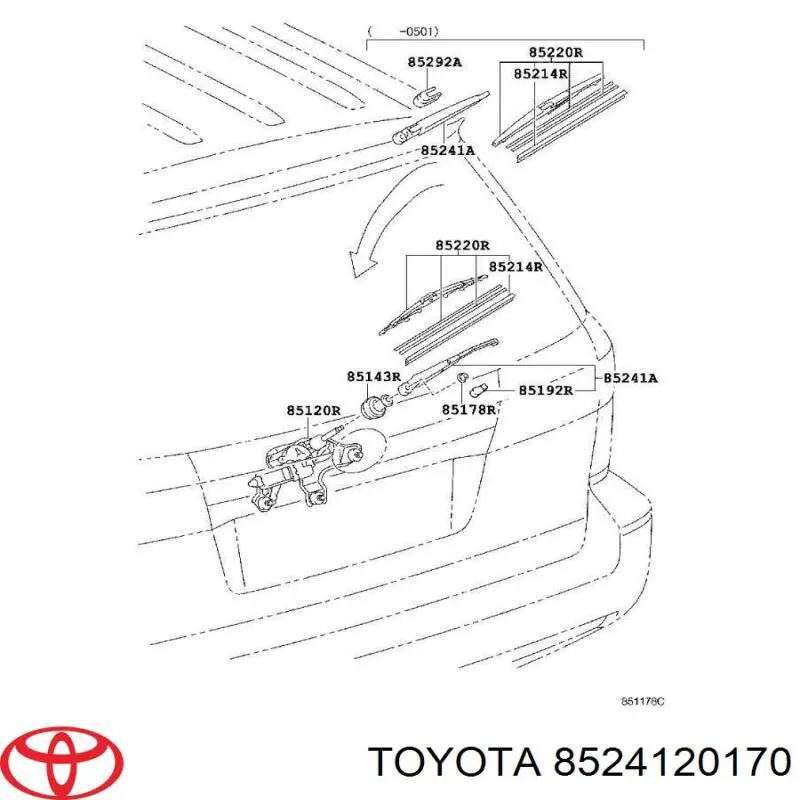Brazo del limpiaparabrisas, luna trasera para Toyota Avensis (T25)