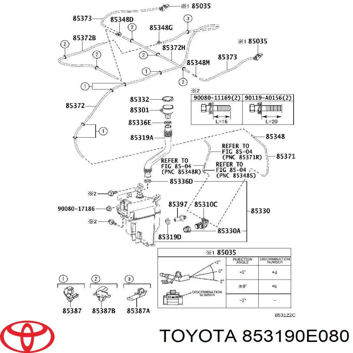 853190E080 Toyota llenado de depósito del agua de lavado