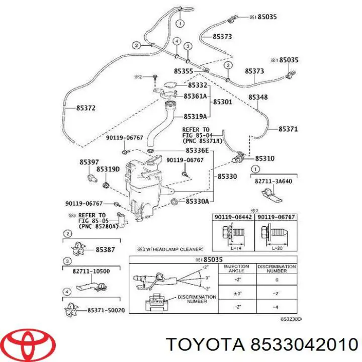 8533042010 Toyota bomba de limpiaparabrisas delantera/trasera