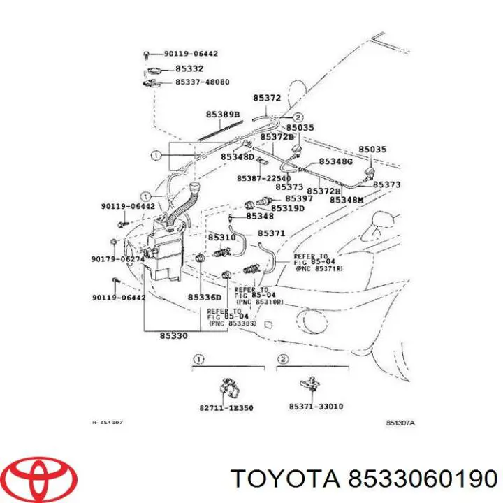 8533060190 Toyota bomba de limpiaparabrisas delantera