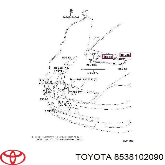 Tobera de agua regadora, lavado de parabrisas para Toyota Corolla (E12U)