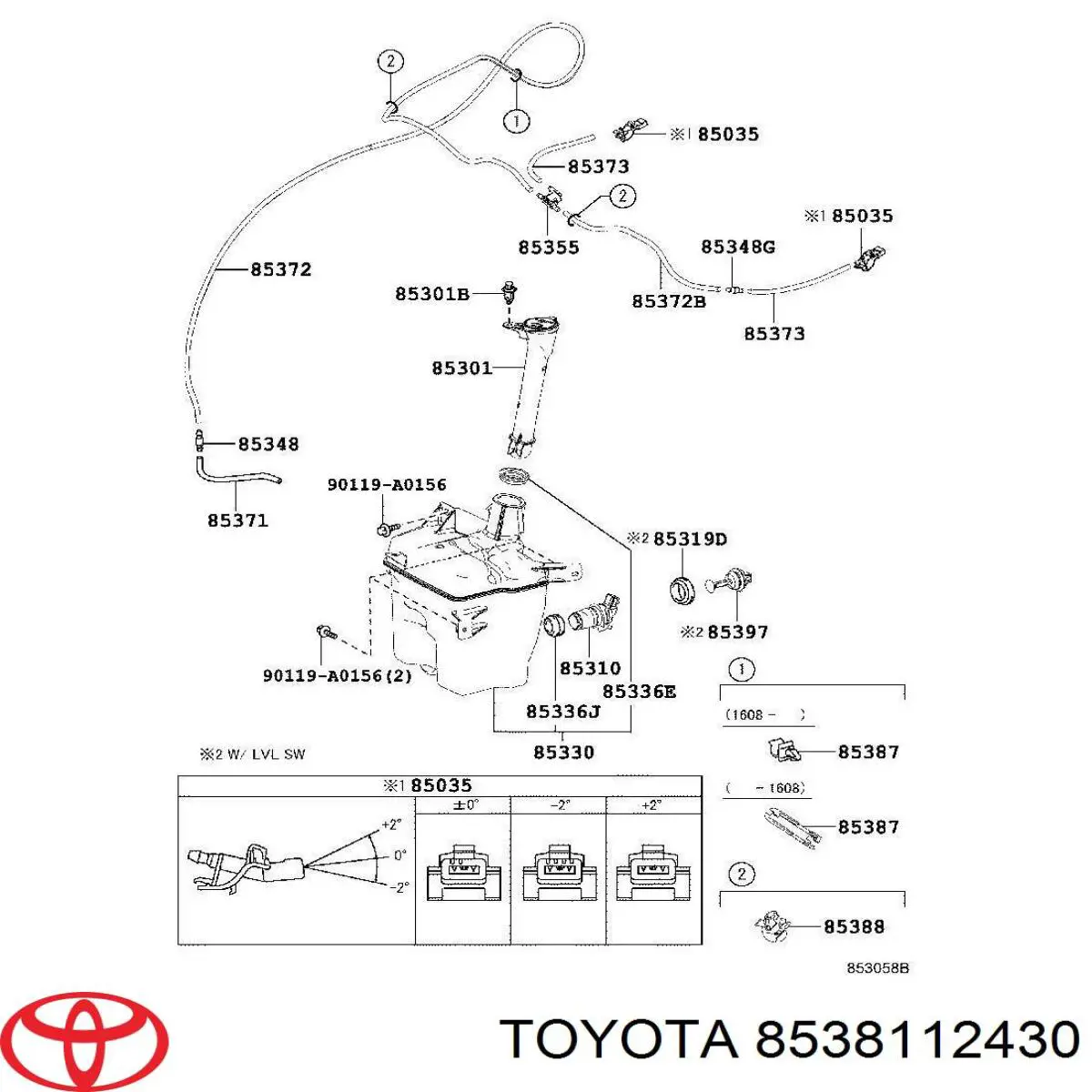 8538112430 Toyota tobera de agua regadora, lavado de parabrisas