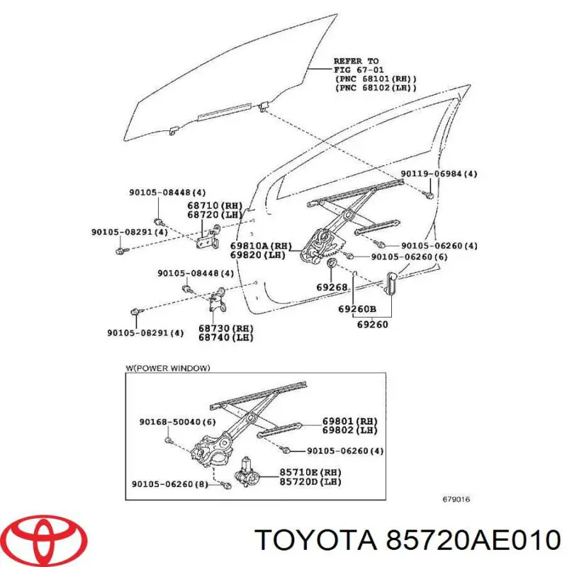 Comprar 85720AE010 Toyota Motor del elevalunas de la puerta trasera derecha