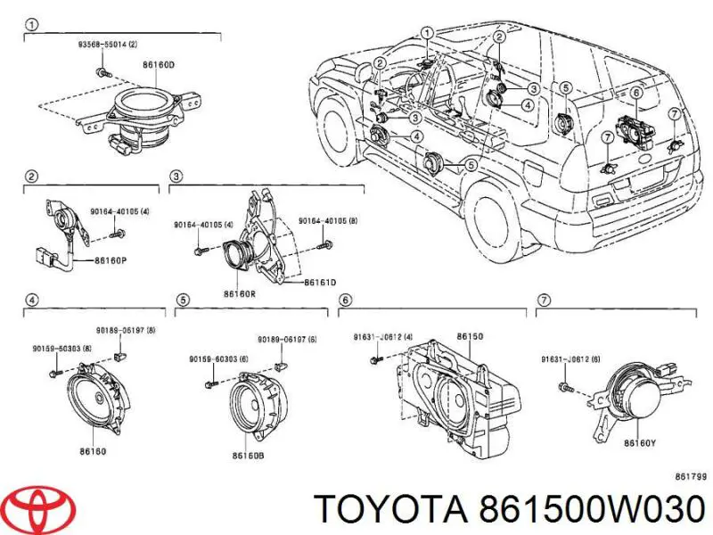 861500W030 Toyota altavoz de puerta delantera