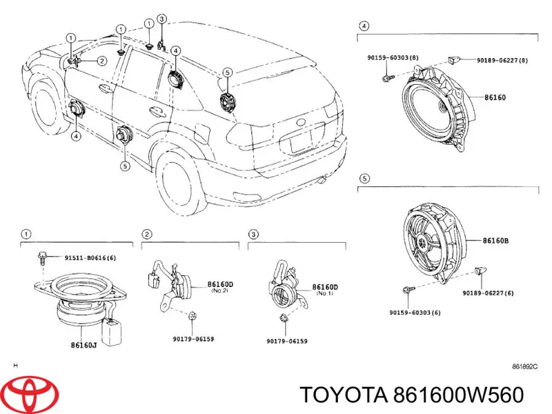 861600W560 Toyota altavoz de puerta delantera
